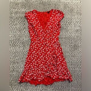 J.CREW size 00 Floral Wrap Ruffle Short Sleeve Mini Dress Red